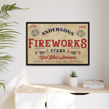 Personalized Fireworks Stand Wood Framed Canvas