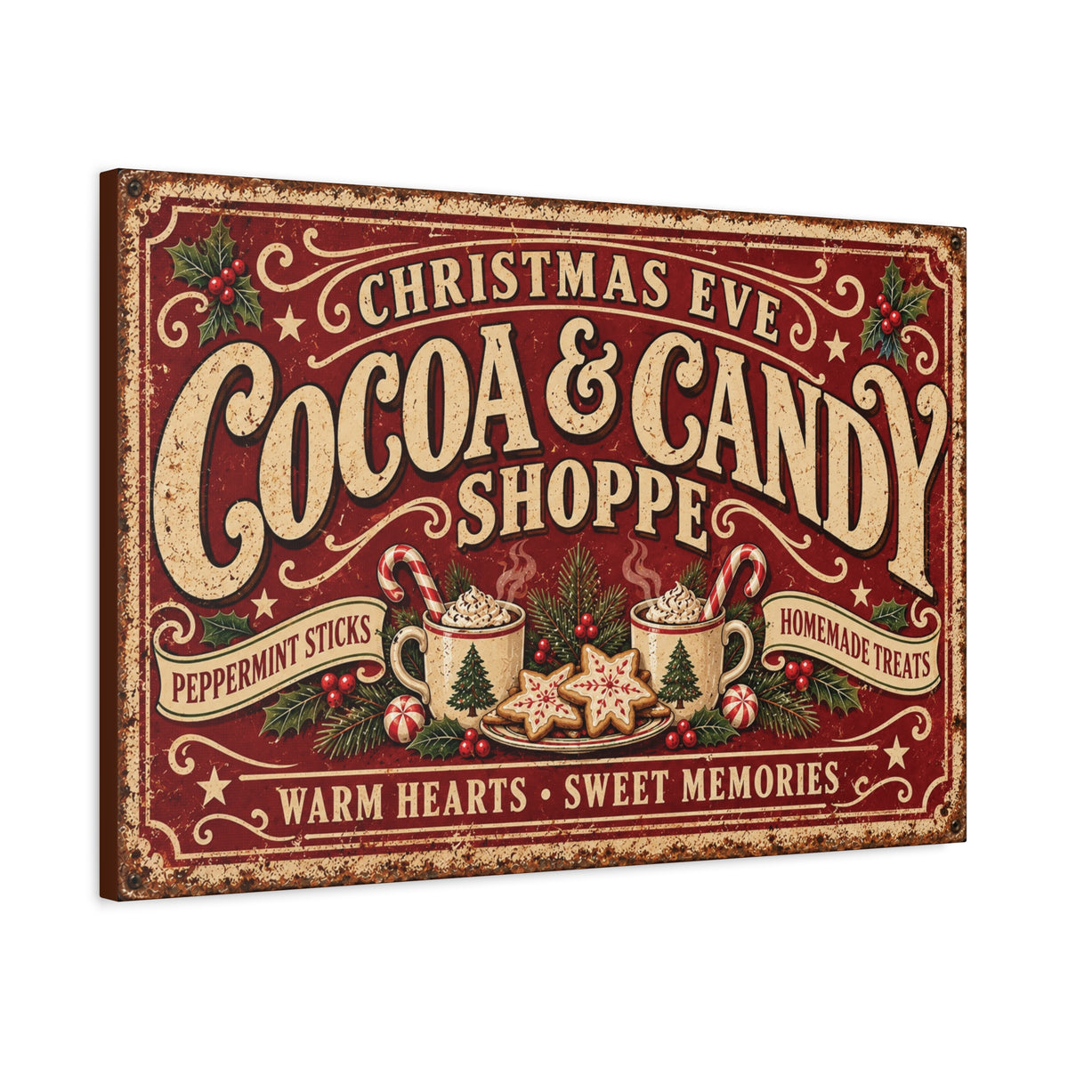 Christmas Eve Cocoa & Candy Shop Vintage Canvas Wall Art