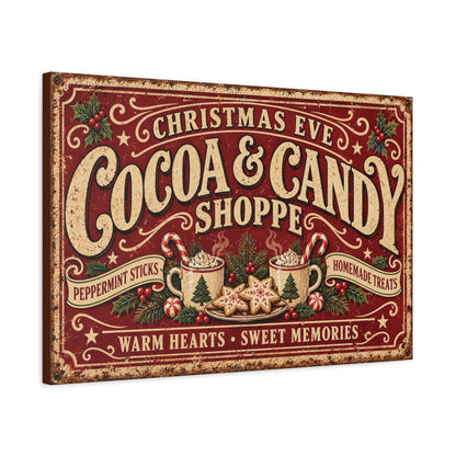 Christmas Eve Cocoa & Candy Shop Vintage Canvas Wall Art