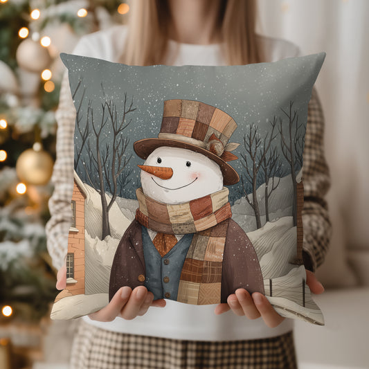 Printed Patchwork Snowman Pillow