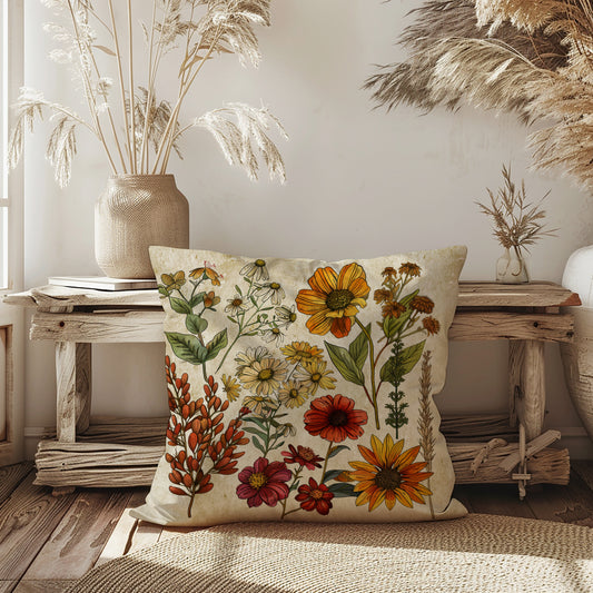 Fall Wildflowers Throw Pillow Cover
