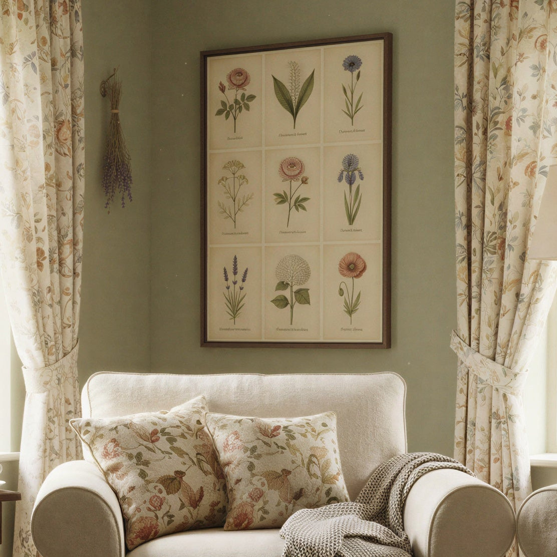 Vintage Garden Botanicals Wood Framed Canvas Wall Art