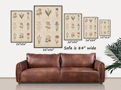 Vintage Garden Botanicals Wood Framed Canvas Wall Art