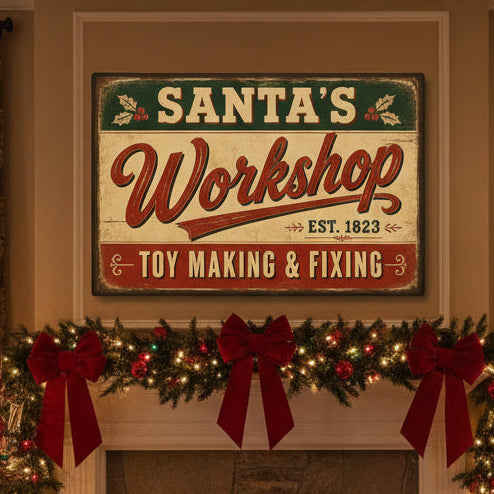 Vintage Santa's Workshop Canvas