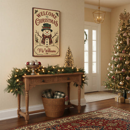Personalized Welcome to Christmas Snowman Canvas