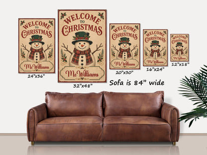 Personalized Welcome to Christmas Snowman Canvas