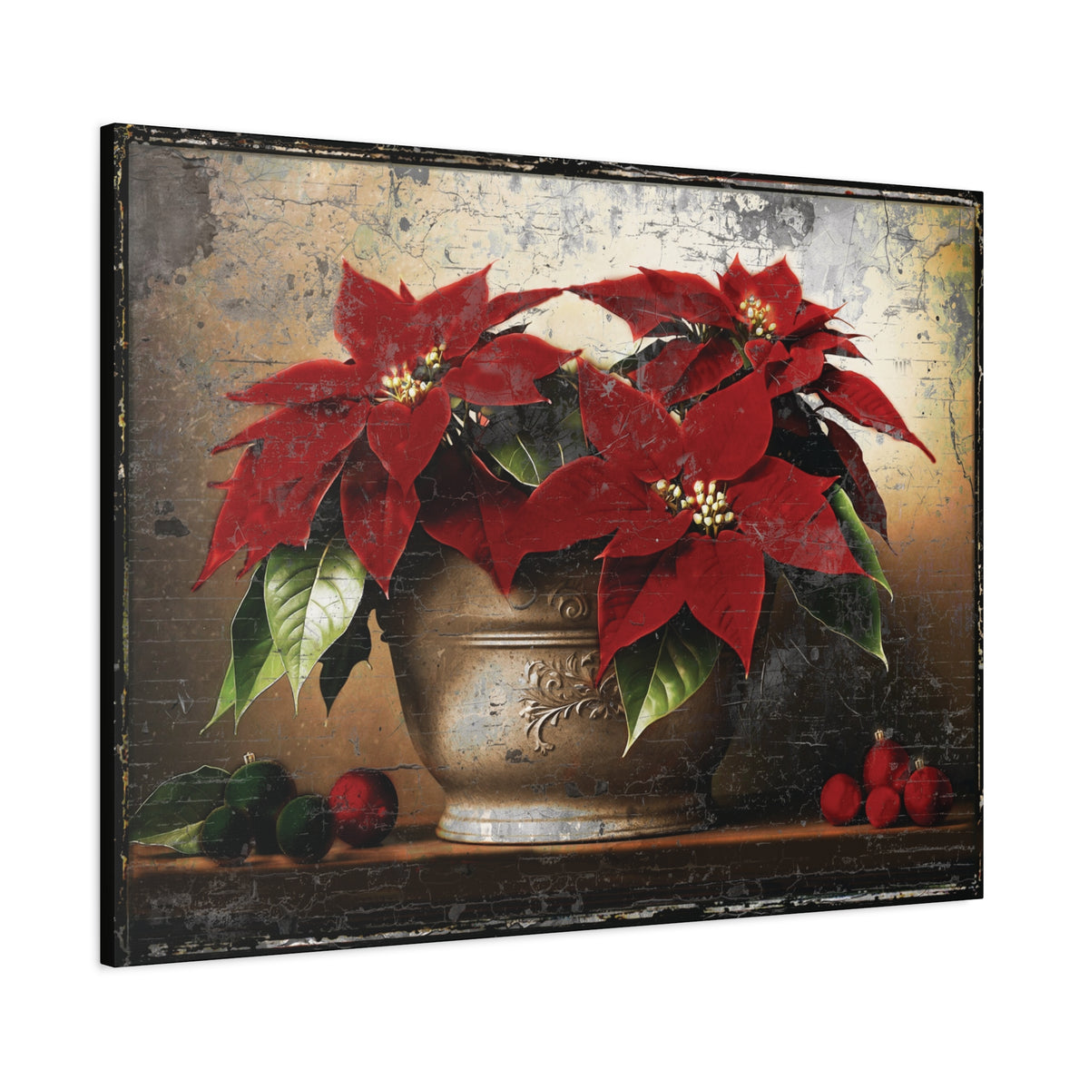 Vintage Poinsettia Christmas Gallery Wrapped Canvas Wall Art