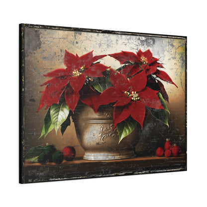 Vintage Poinsettia Christmas Gallery Wrapped Canvas Wall Art