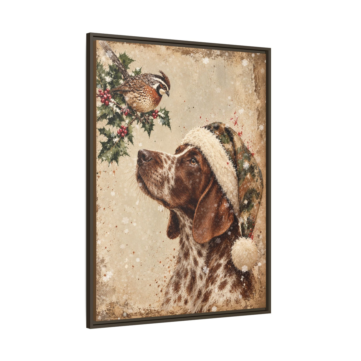 German Shorthaired Pointer Christmas Wood Framed Canvas