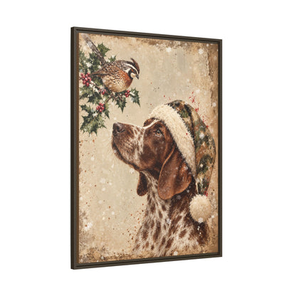 German Shorthaired Pointer Christmas Wood Framed Canvas