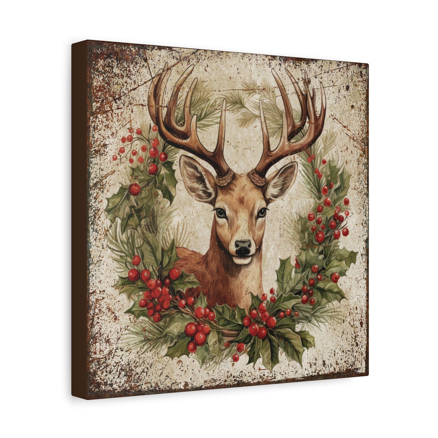 Antlers and Holly Deer Canvas Art