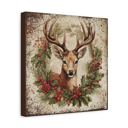 Antlers and Holly Deer Canvas Art