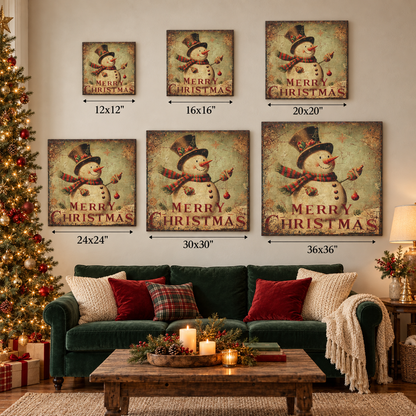 Merry Christmas Snowman Canvas Art