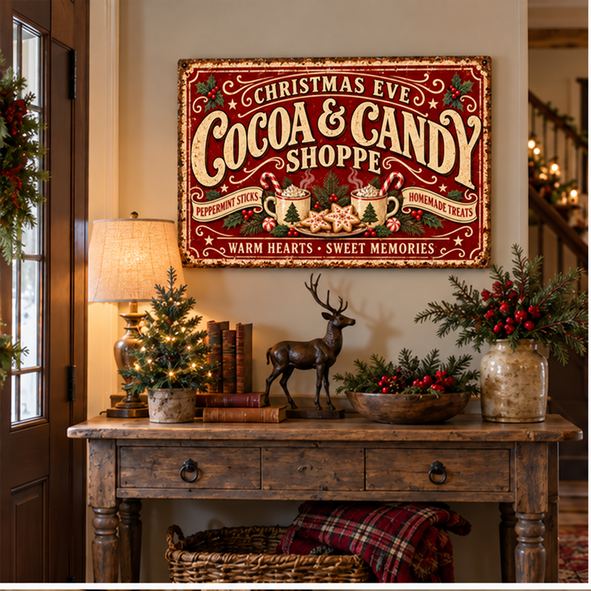 Christmas Eve Cocoa & Candy Shop Vintage Canvas Wall Art