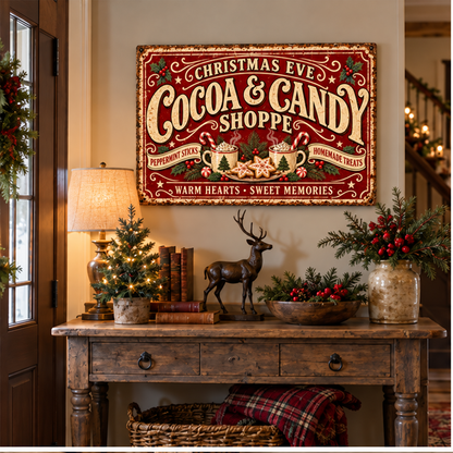 Christmas Eve Cocoa & Candy Shop Vintage Canvas Wall Art