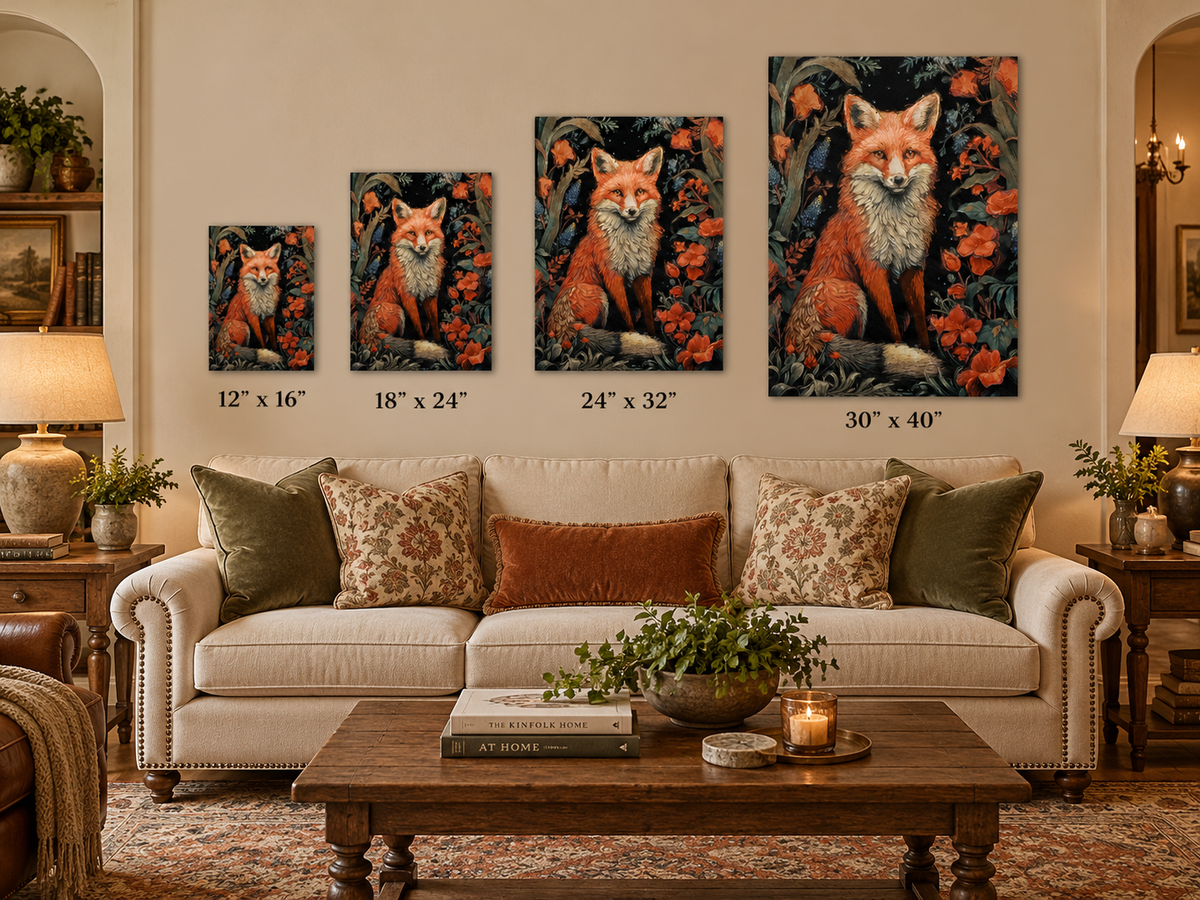 Vintage Fox Botanical Gallery Wrapped Canvas Wall Art