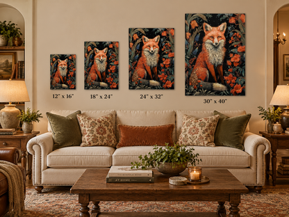 Vintage Fox Botanical Gallery Wrapped Canvas Wall Art
