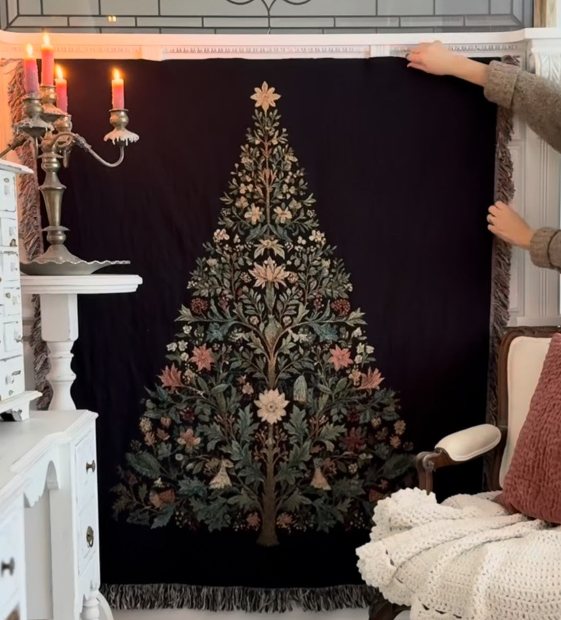 William Morris Inspired Christmas Tree Woven Blanket