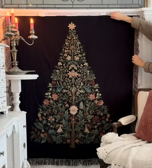 William Morris Inspired Christmas Tree Woven Blanket