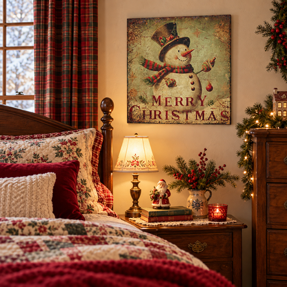 Merry Christmas Snowman Canvas Art