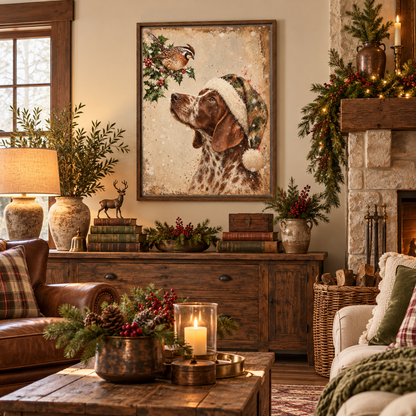 German Shorthaired Pointer Christmas Wood Framed Canvas