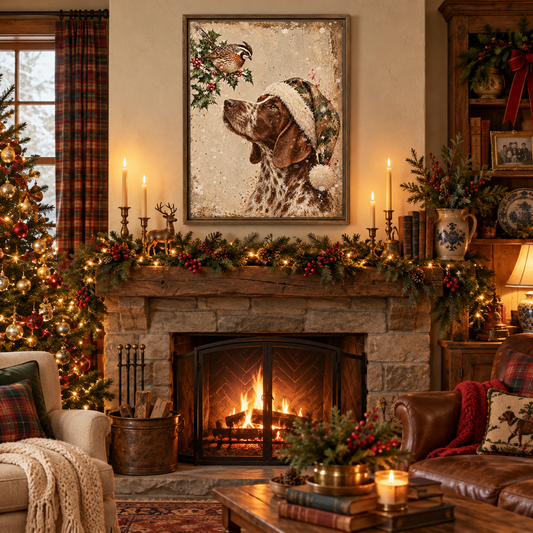 German Shorthaired Pointer Christmas Wood Framed Canvas