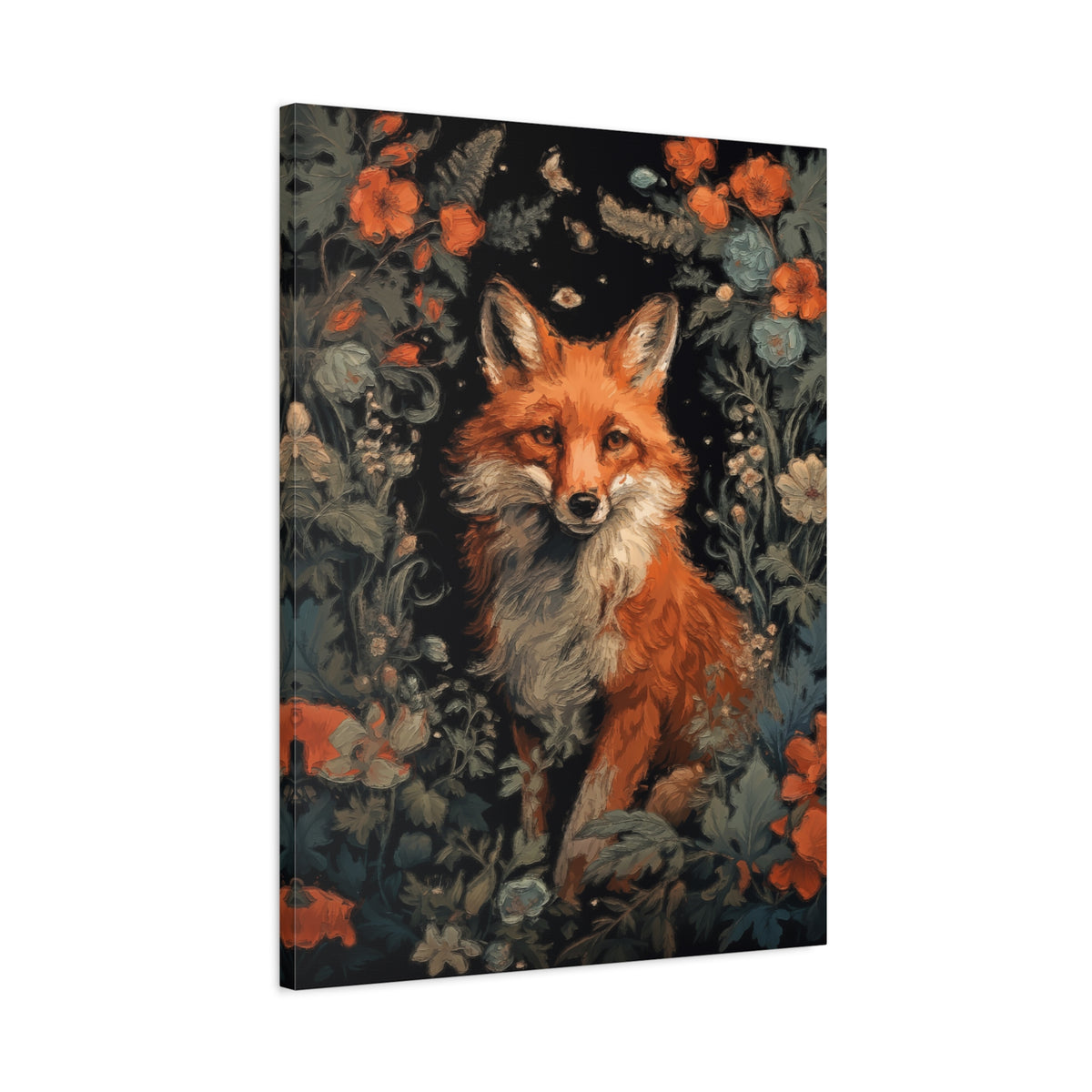 Vintage Fox Botanical Gallery Wrapped Canvas Wall Art