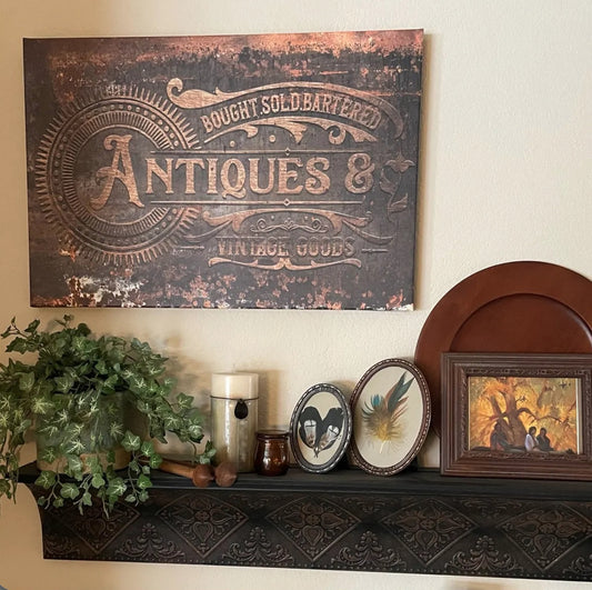 Faux Metal Antiques Sign