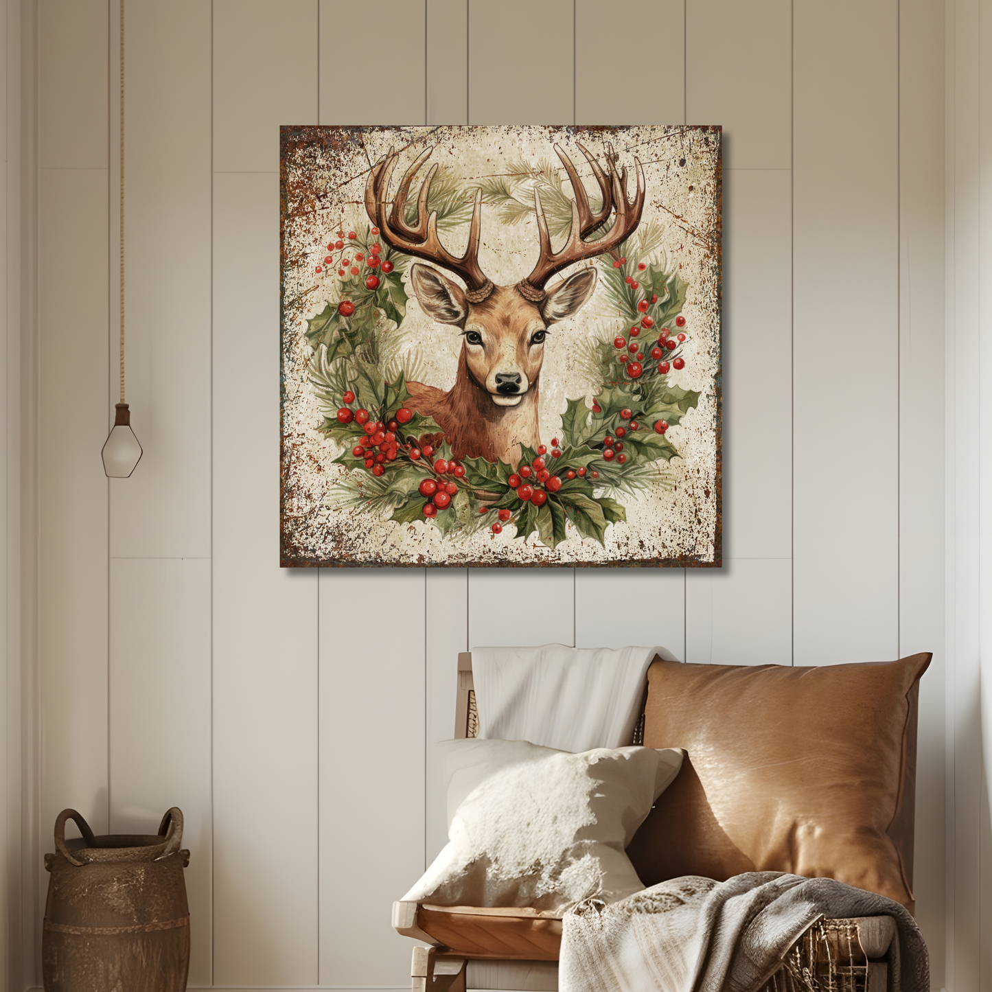 Antlers and Holly Deer Canvas Art