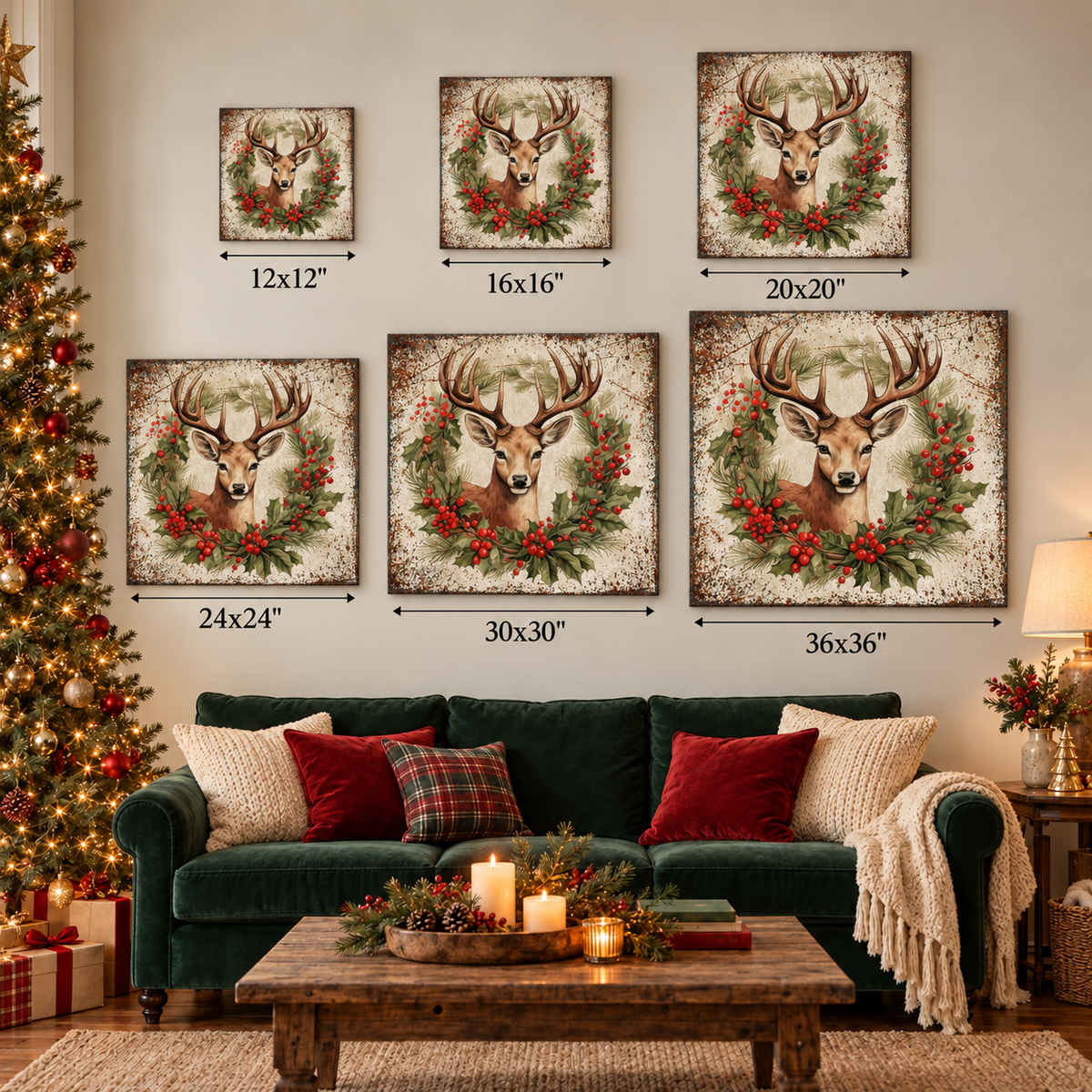 Antlers and Holly Deer Canvas Art