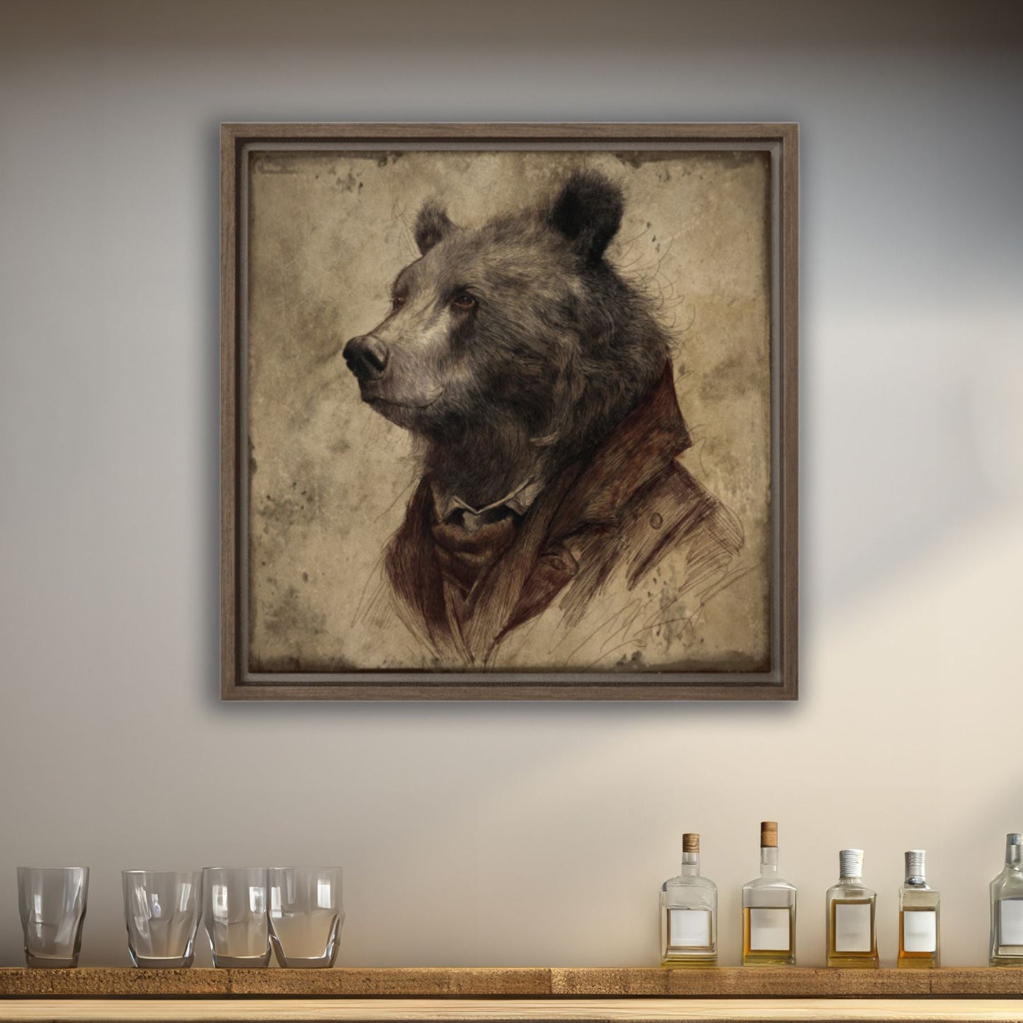 Gentleman Bear Wood Framed Wall Art