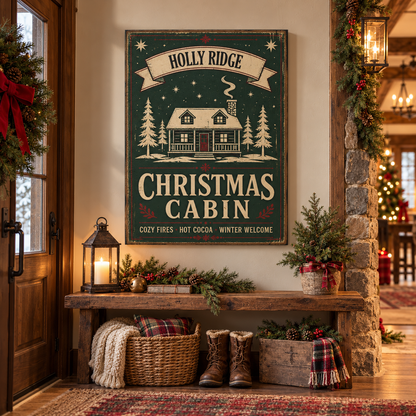 Personalized Christmas Cabin Canvas Art
