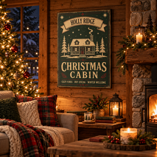 Personalized Christmas Cabin Canvas Art