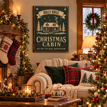 Personalized Christmas Cabin Canvas Art