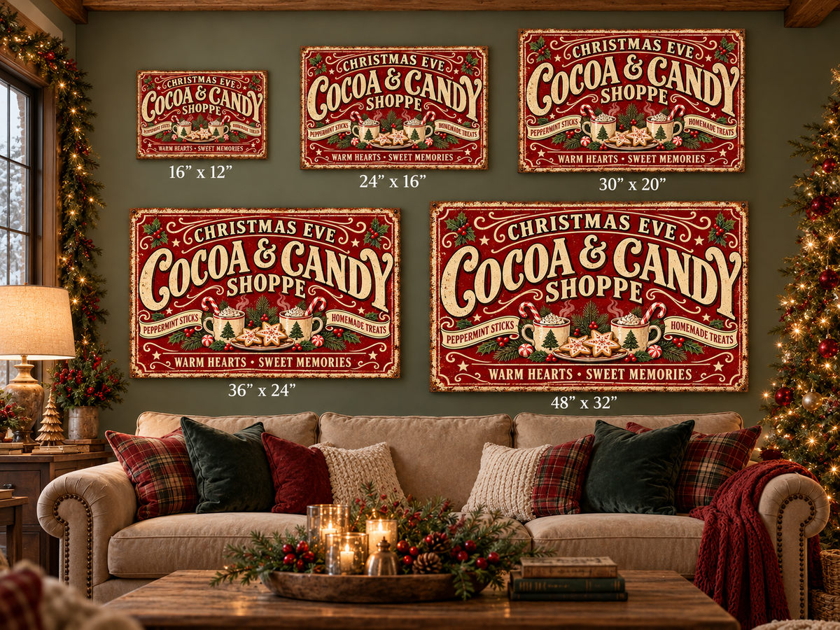 Christmas Eve Cocoa & Candy Shop Vintage Canvas Wall Art