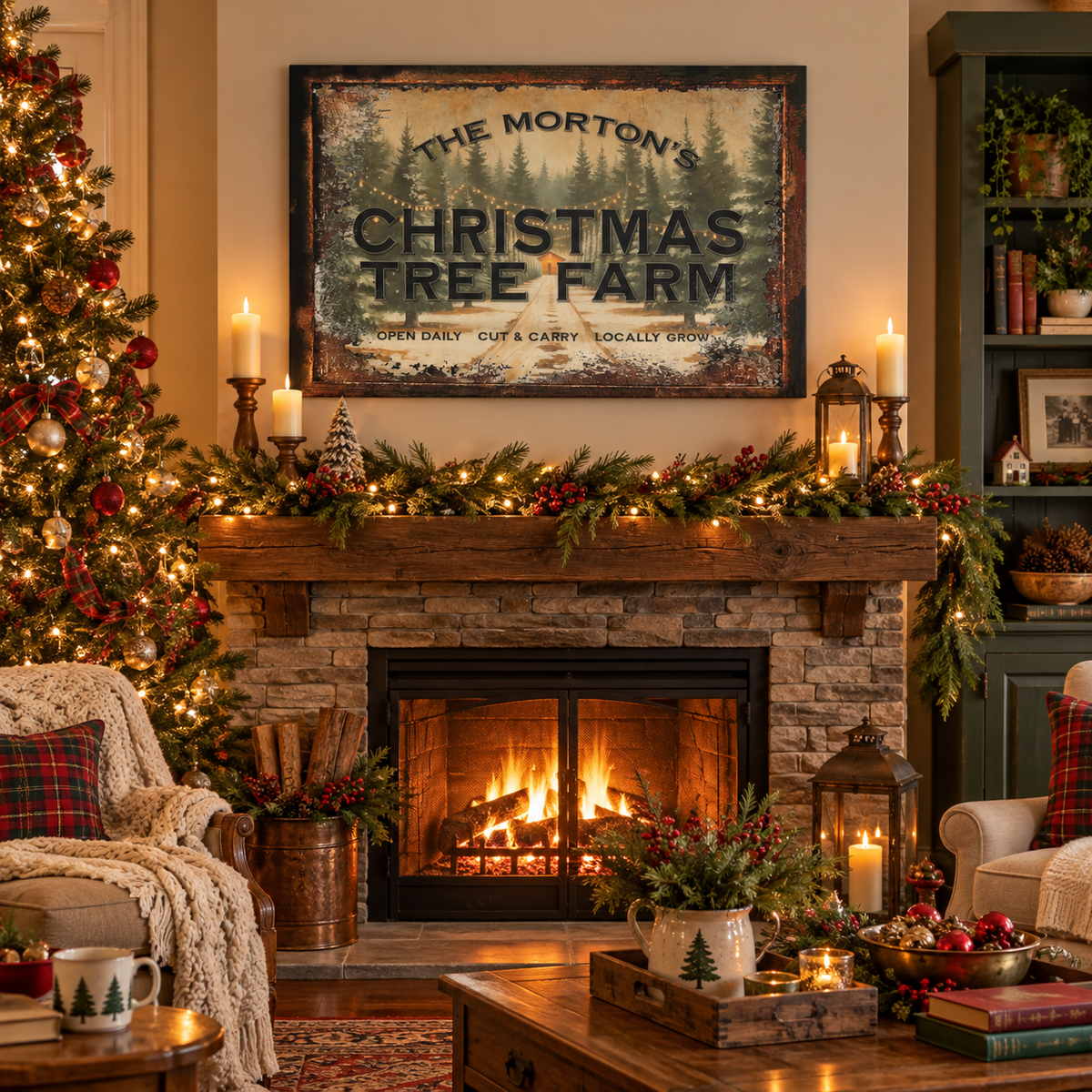 Personalized Christmas Tree Farm Canvas Wall Art