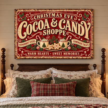 Christmas Eve Cocoa & Candy Shop Vintage Canvas Wall Art