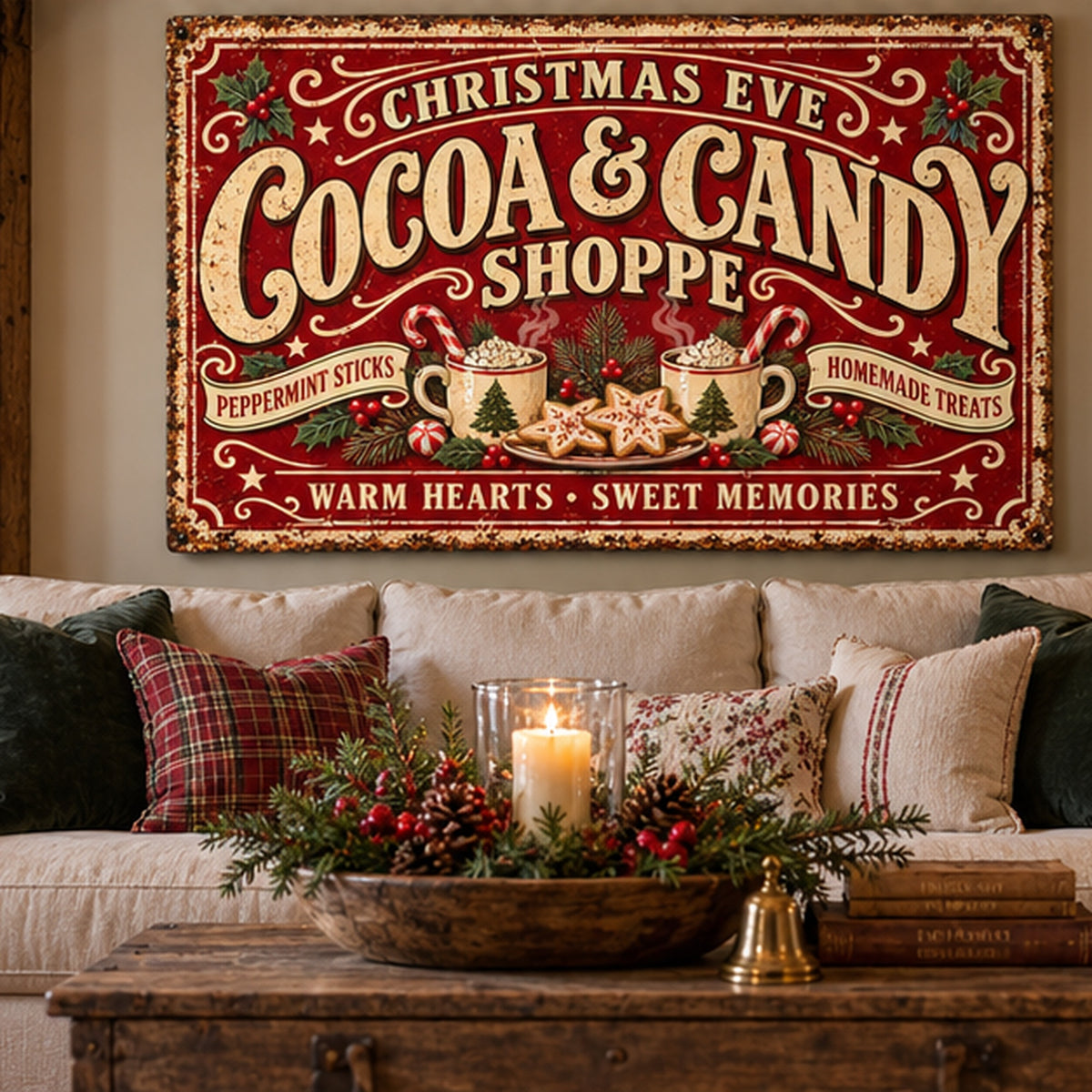 Christmas Eve Cocoa & Candy Shop Vintage Canvas Wall Art
