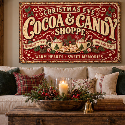 Christmas Eve Cocoa & Candy Shop Vintage Canvas Wall Art