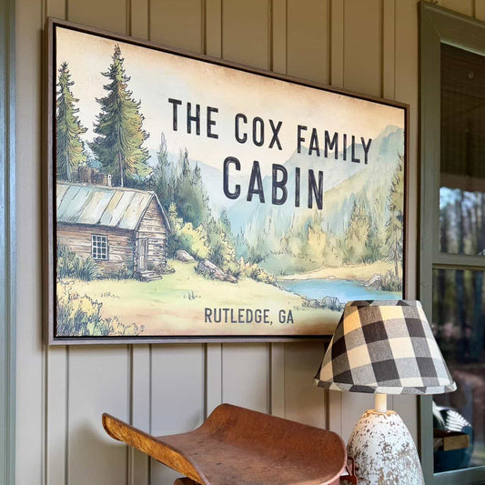 Personalized Cabin Wood-Framed Canvas Art