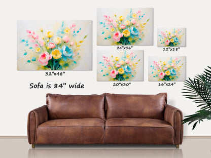 Floral Pastel Watercolor Canvas Wall Art Flower Blossom Spring Decor Soft Botanical Elegant Artwork Flower Painting Blooming Romantic Print