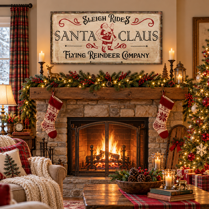 Santa Claus Flying Reindeer Company Vintage Christmas Canvas