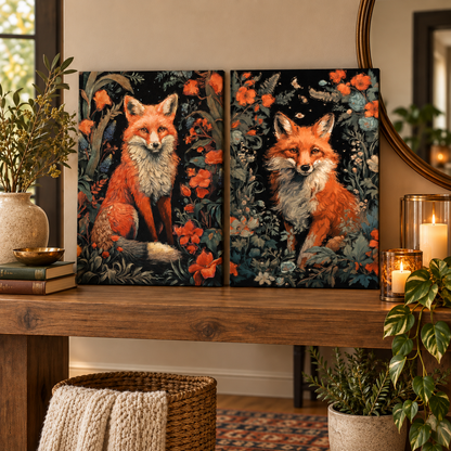 Vintage Fox Botanical Gallery Wrapped Canvas Wall Art