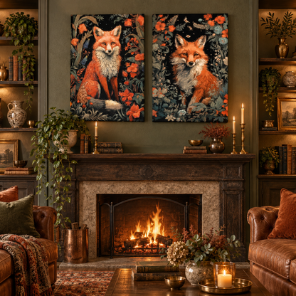 Vintage Fox Botanical Gallery Wrapped Canvas Wall Art