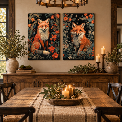 Vintage Fox Botanical Gallery Wrapped Canvas Wall Art