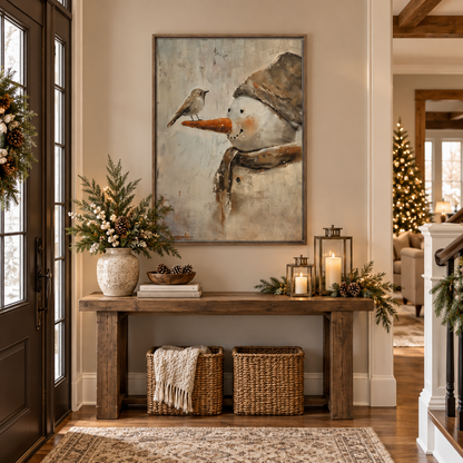 Snowman Framed Canvas Print, Whimsical Winter Decor