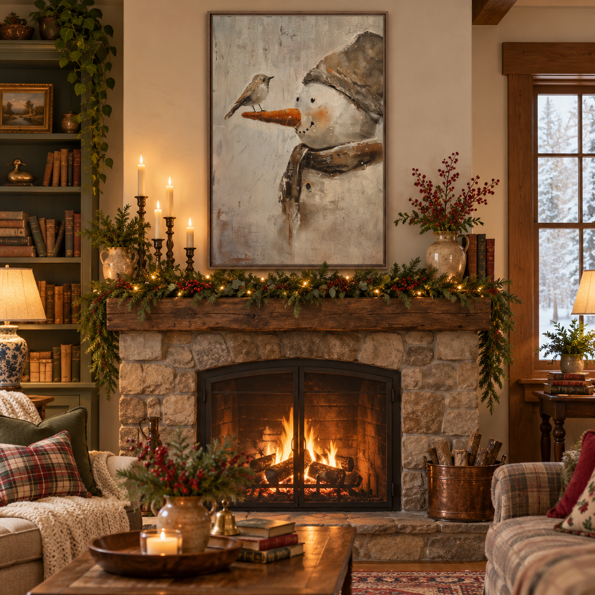 Snowman Framed Canvas Print, Whimsical Winter Decor