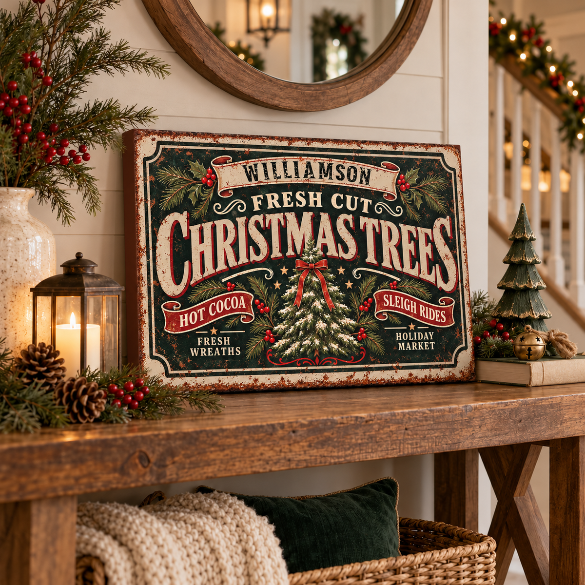Personalized Fresh Cut Christmas Trees Canvas Wall Art
