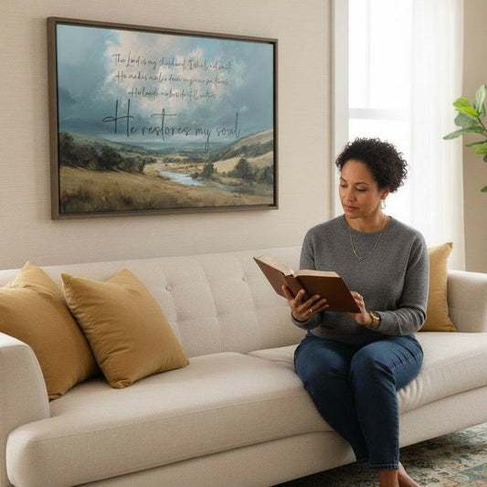 Psalm 23 Framed Canvas: He Restores My Soul