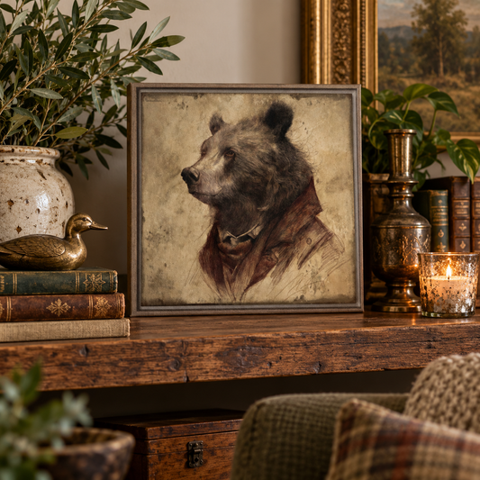 Gentleman Bear Wood Framed Wall Art